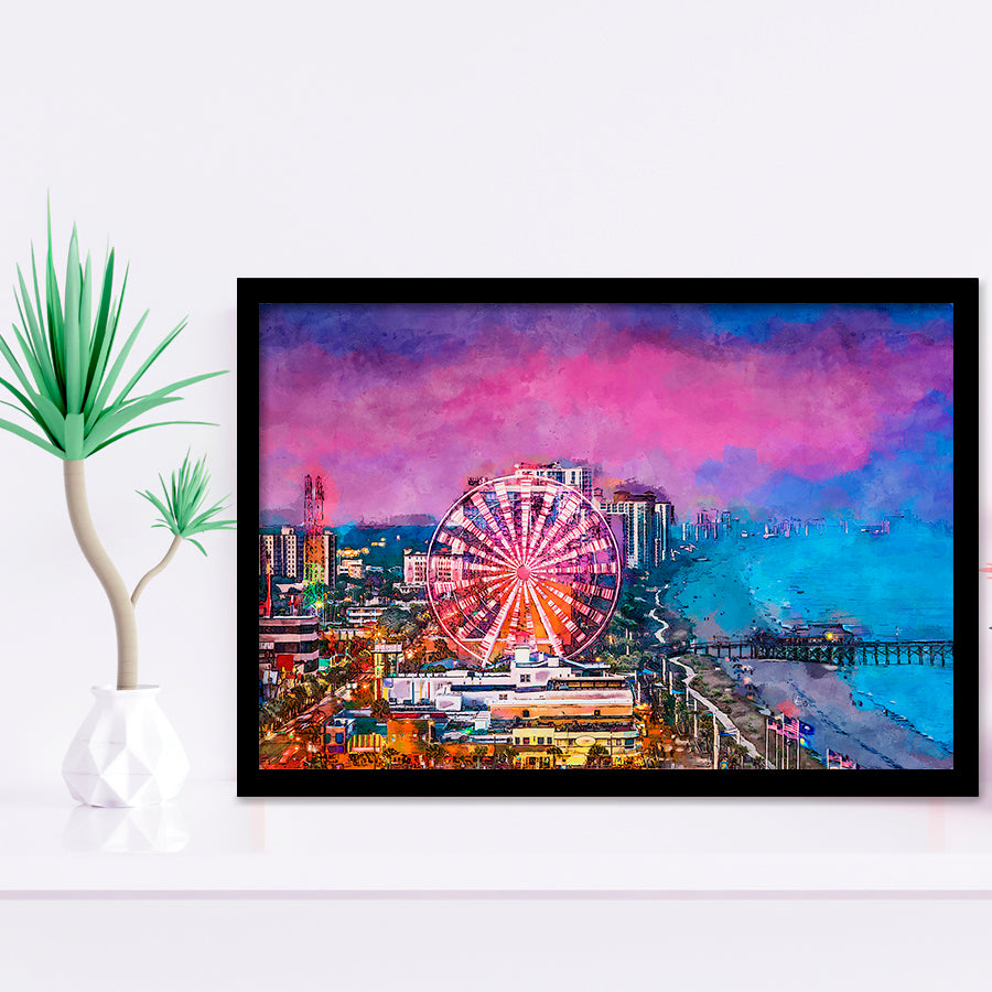 Myrtle Beach South Carolina Usa City City Art Watercolor Framed Art Prints Wall Art Decor,Framed Picture