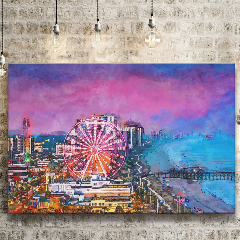 Myrtle Beach South Carolina Usa City City Art Watercolor Canvas Prints Wall Art Home Decor, Large Canvas