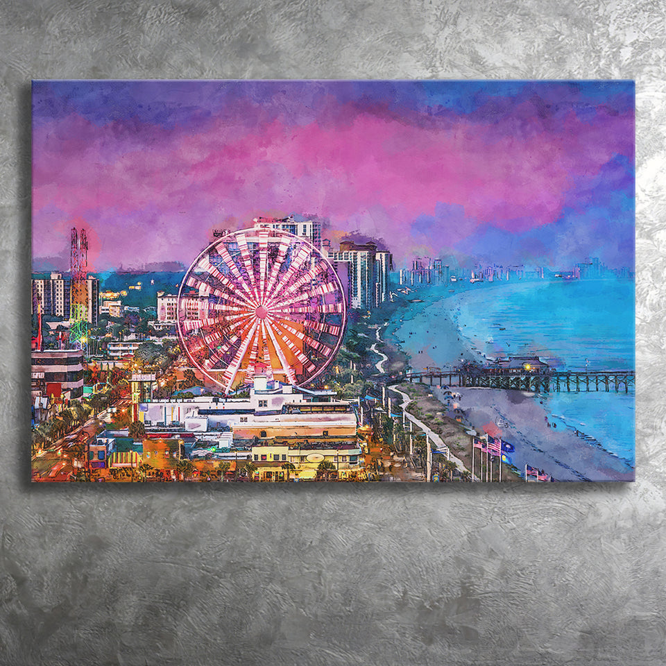 Myrtle Beach South Carolina Usa City City Art Watercolor Canvas Prints Wall Art Home Decor, Large Canvas