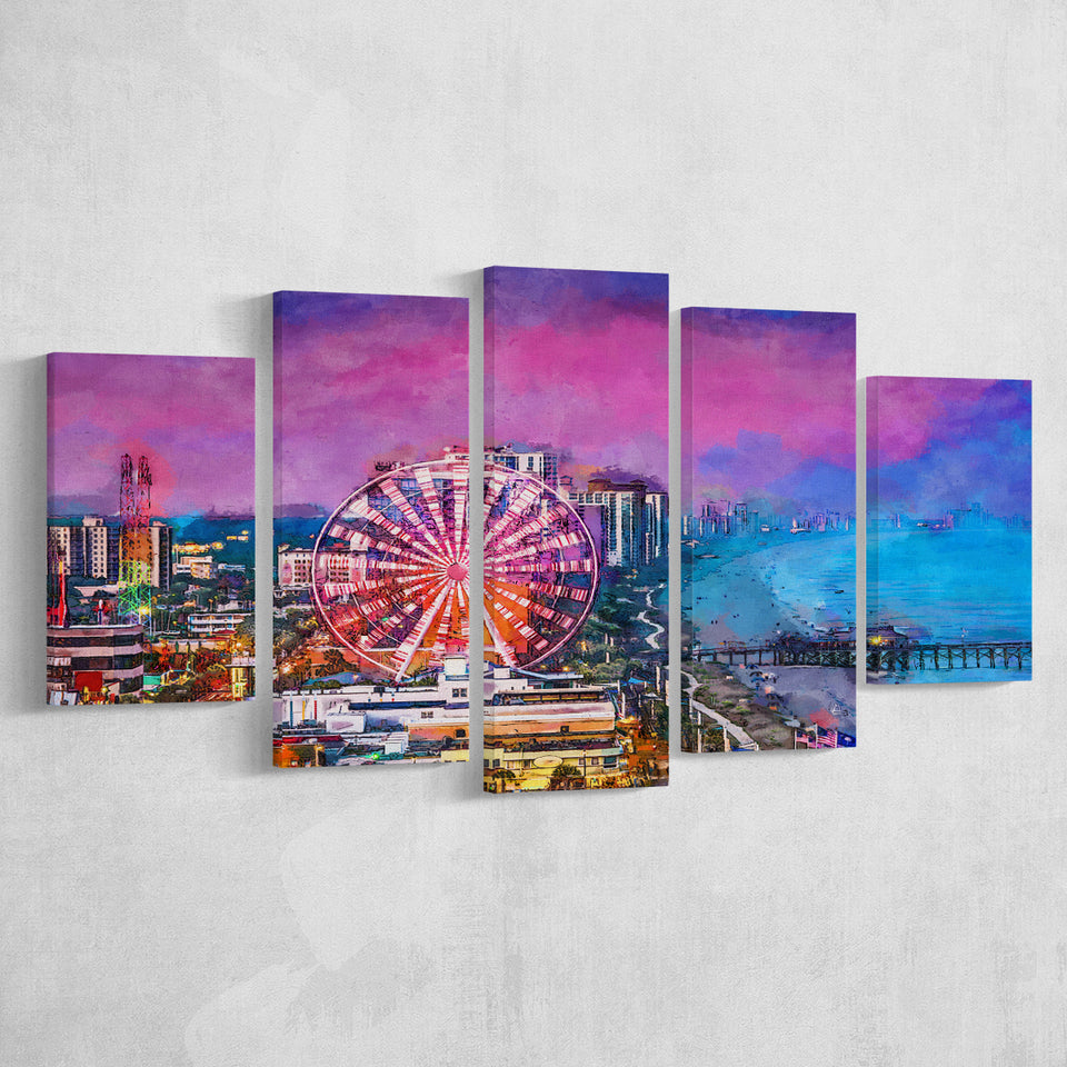 Myrtle Beach South Carolina Usa City 5 Pieces Mixed Canvas Prints Wall Art Home Decor