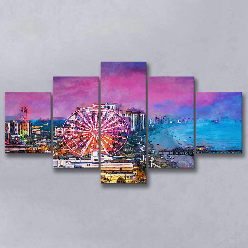 Myrtle Beach South Carolina Usa City 5 Pieces Mixed Canvas Prints Wall Art Home Decor