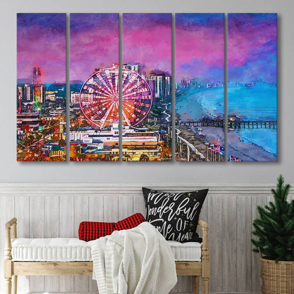 Myrtle Beach South Carolina Usa City 5 Pieces Extra Large Canvas Prints Wall Art Home Decor