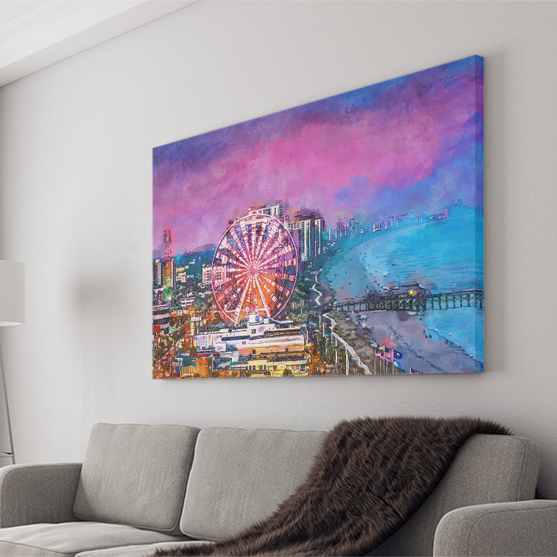 Myrtle Beach South Carolina Usa City City Art Watercolor Canvas Prints Wall Art Home Decor, Large Canvas