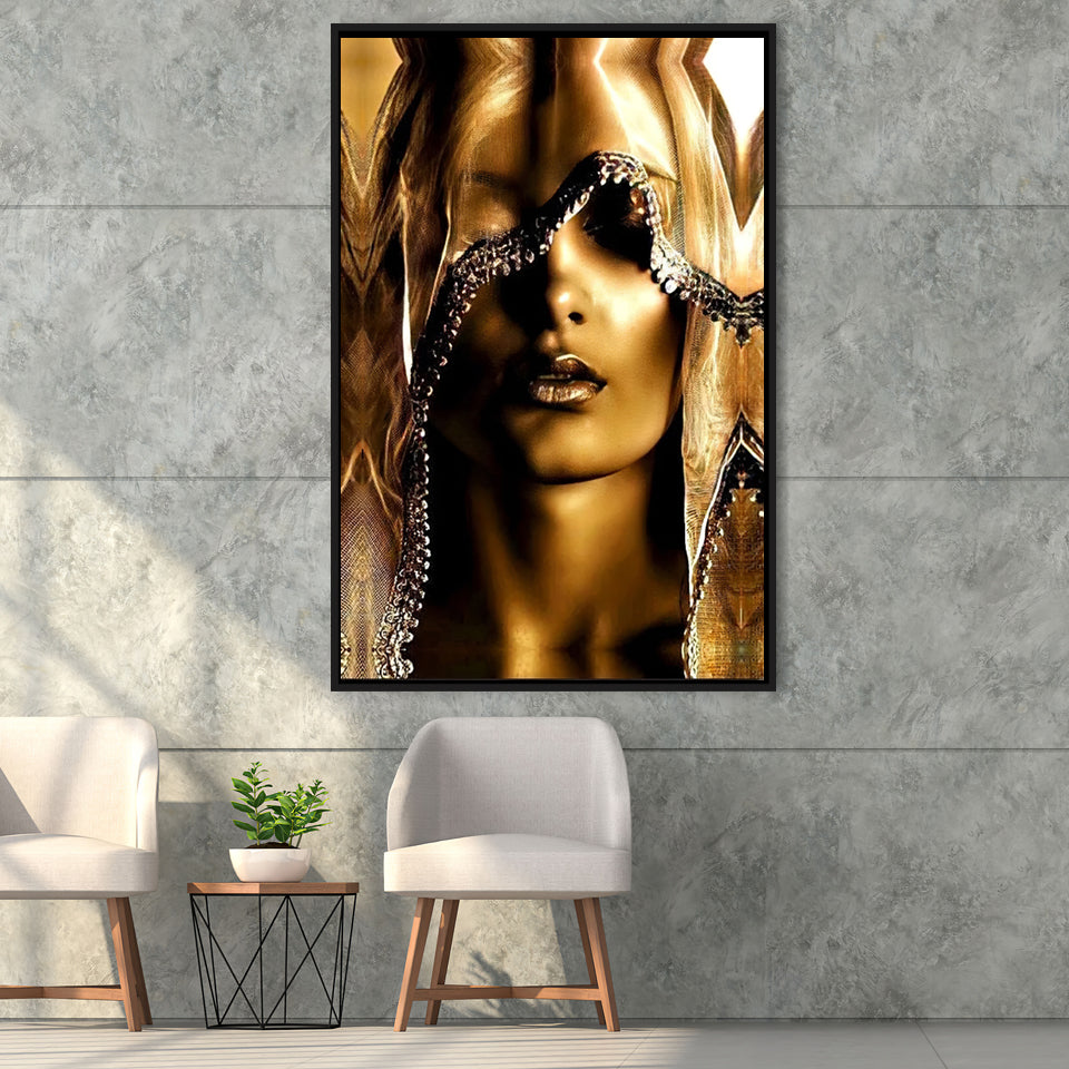 Mysterious African Woman Framed Canvas Prints Wall Art - Painting Canvas, Floating Frame, Wall Decor