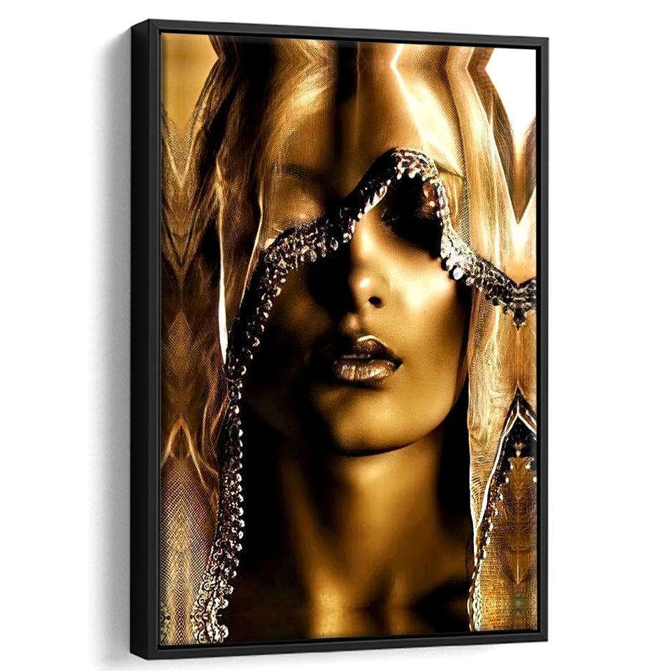 Mysterious African Woman Framed Canvas Prints Wall Art - Painting Canvas, Floating Frame, Wall Decor