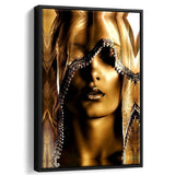 Mysterious African Woman Framed Canvas Prints Wall Art - Painting Canvas, Floating Frame, Wall Decor