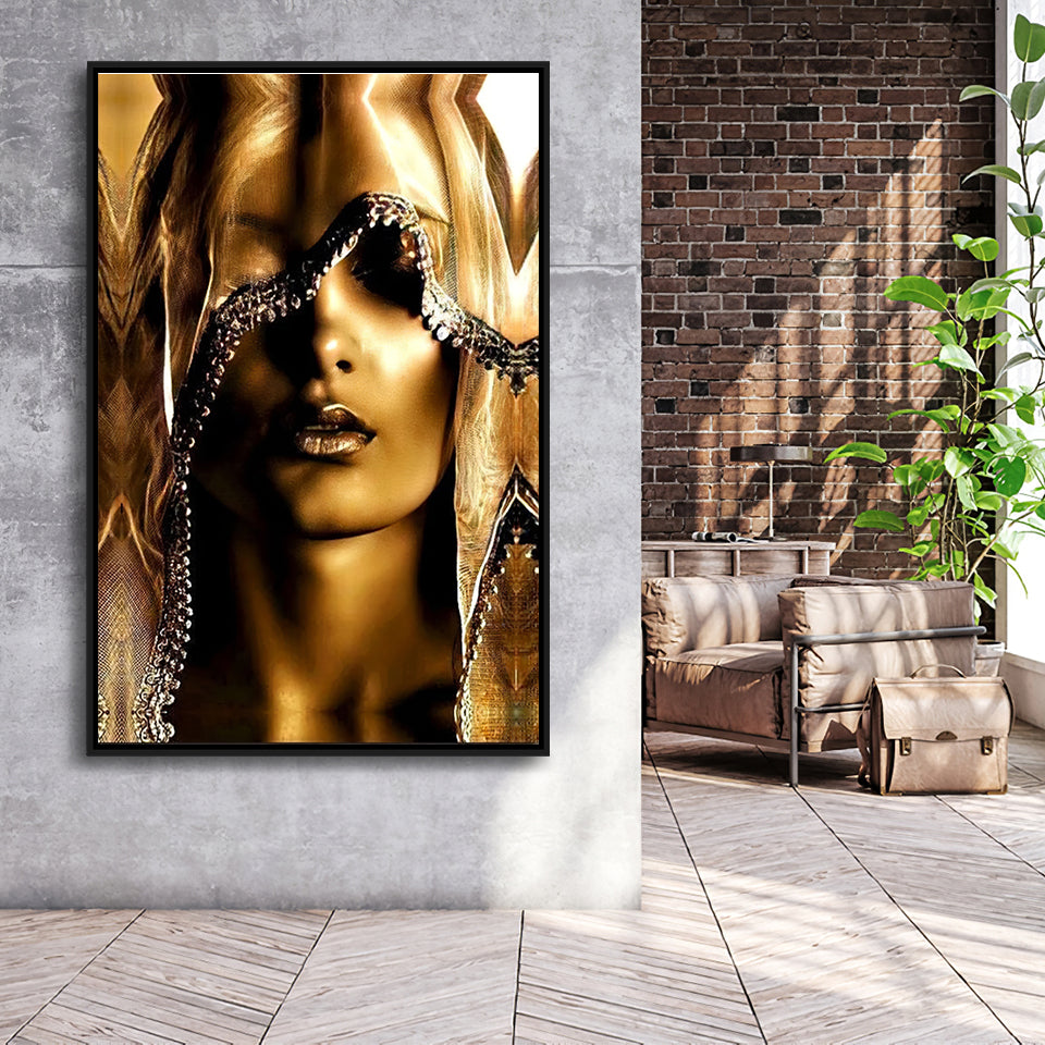 Mysterious African Woman Framed Canvas Prints Wall Art - Painting Canvas, Floating Frame, Wall Decor