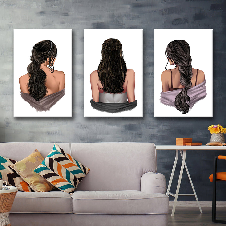 Mysterious Woman Canvas Set of 3 Piece Canvas Prints Wall Art Decor