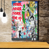 Never Never Give Up Graffiti Art Canvas Prints Wall Art Decor - Painting Canvas, Home Decor, Art Print, Art For Sale