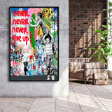 Never Never Give Up Graffiti Art Framed Canvas Prints Wall Art Decor - Painting Canvas, Floating Frame, Framed Picture