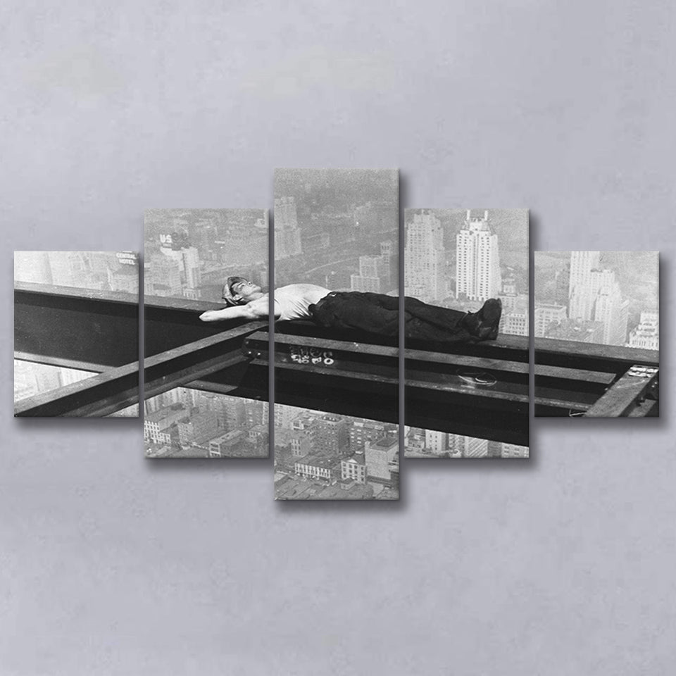 Nyc Steel Worker Black And White Print, Black And White Photo 5 Panels, Canvas Prints Wall Art Decor, Large Canvas Art