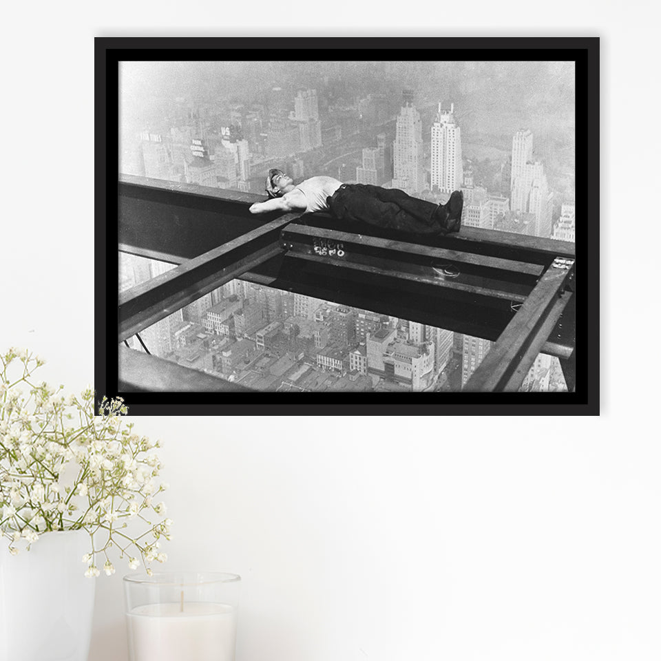 Nyc Steel Worker Black And White Print, Black And White Photo Framed Canvas Prints Wall Art Home Decor,Floating Frame