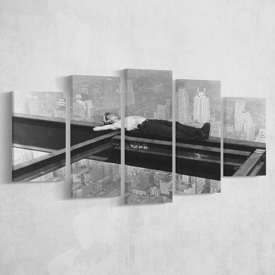 Nyc Steel Worker Black And White Print, Black And White Photo 5 Panels, Canvas Prints Wall Art Decor, Large Canvas Art