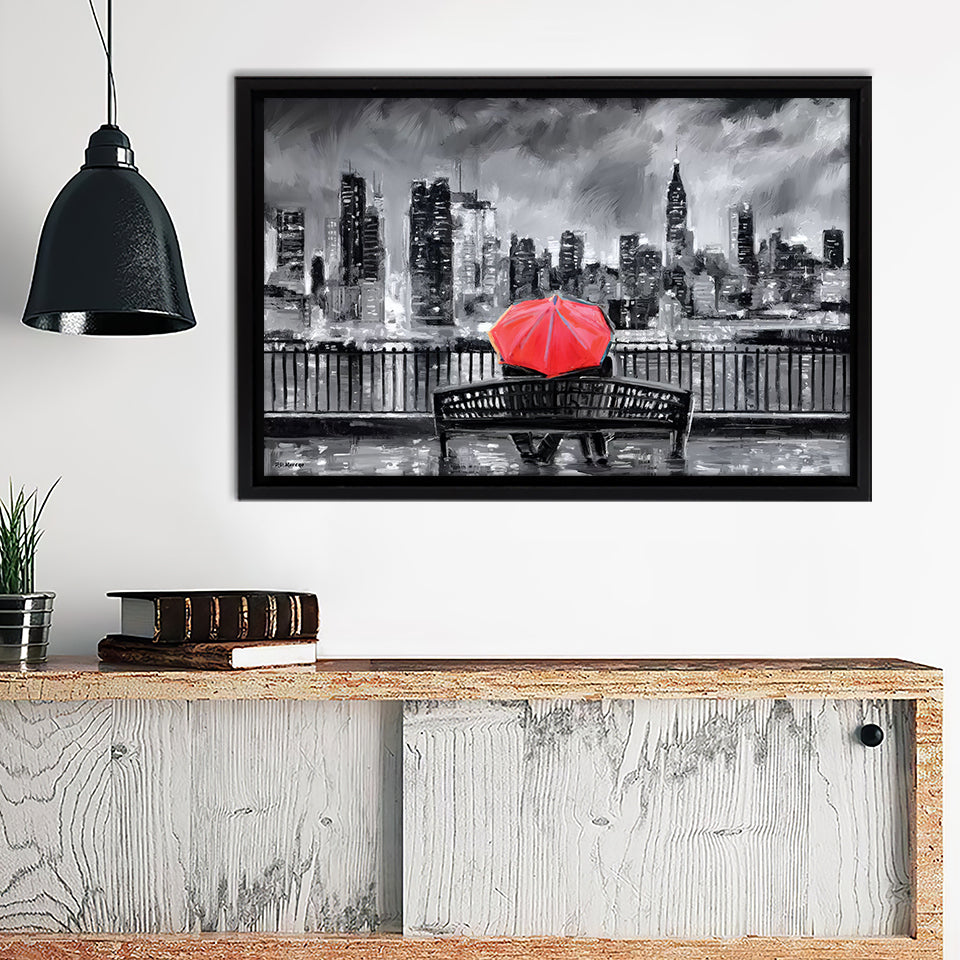 Ny In Love In Red Framed Canvas Wall Art - Framed Prints, Prints for Sale, Canvas Painting