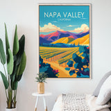 Napa Valley California Retro Art Print, Large Canvas, Framed Canvas Print Wall Art Home Decor, Floating Frame