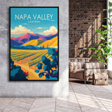 Napa Valley California Retro Art Print, Large Canvas, Framed Canvas Print Wall Art Home Decor, Floating Frame