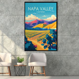 Napa Valley California Retro Art Print, Large Canvas, Framed Canvas Print Wall Art Home Decor, Floating Frame