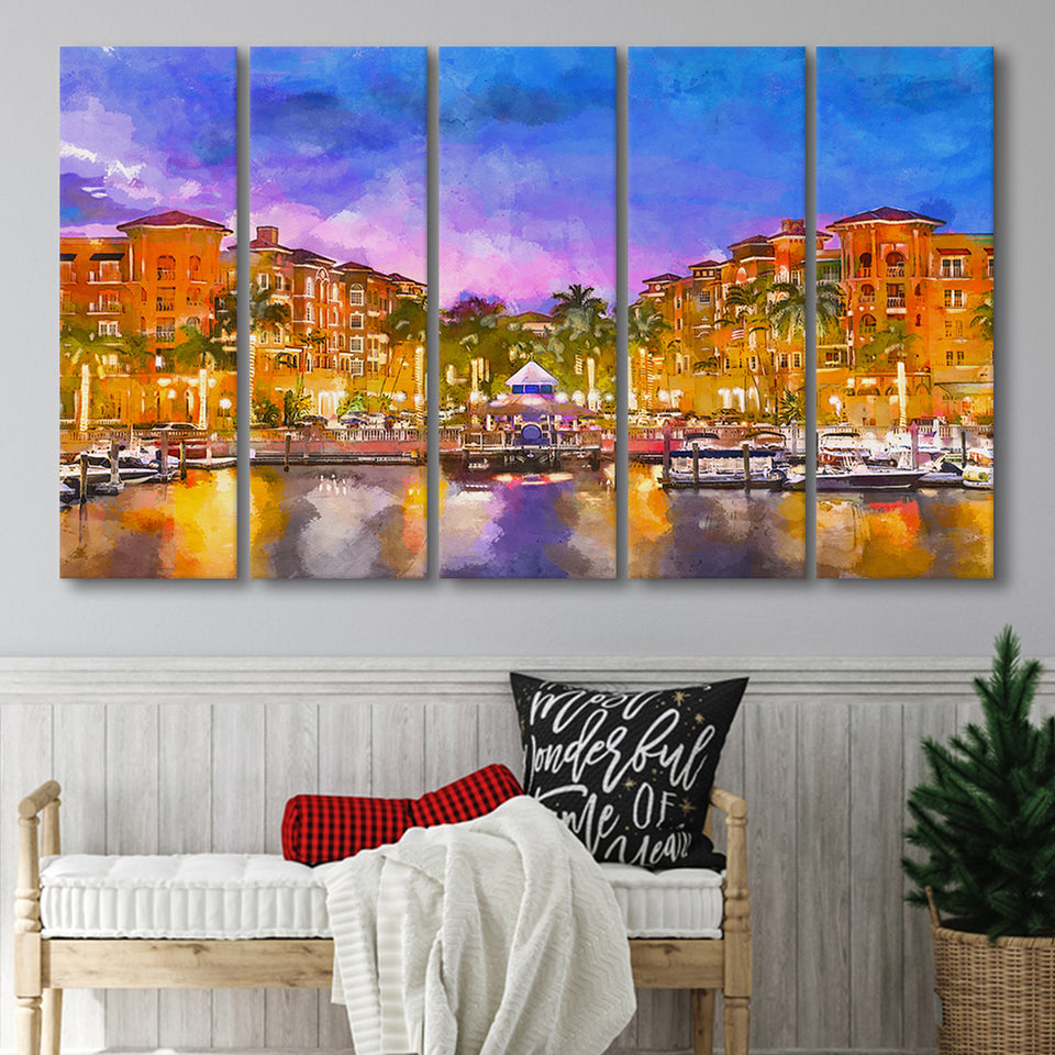 Naples Florida Usa Downtown Skyline Dusk 5 Pieces Extra Large