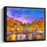 Naples Florida Usa Downtown Skyline Dusk City Art Watercolor Framed Canvas Prints Wall Art Home Decor,Floating Frame