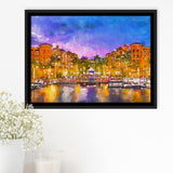 Naples Florida Usa Downtown Skyline Dusk City Art Watercolor Framed Canvas Prints Wall Art Home Decor,Floating Frame