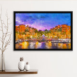 Naples Florida Usa Downtown Skyline Dusk City Art Watercolor Framed Canvas Prints Wall Art Home Decor,Floating Frame