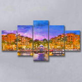Naples Florida Usa Downtown Skyline Dusk 5 Pieces Mixed Canvas Prints Wall Art Home Decor