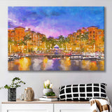 Naples Florida Usa Downtown Skyline Dusk City Art Watercolor Canvas Prints Wall Art Home Decor, Large Canvas