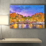 Naples Florida Usa Downtown Skyline Dusk City Art Watercolor Canvas Prints Wall Art Home Decor, Large Canvas