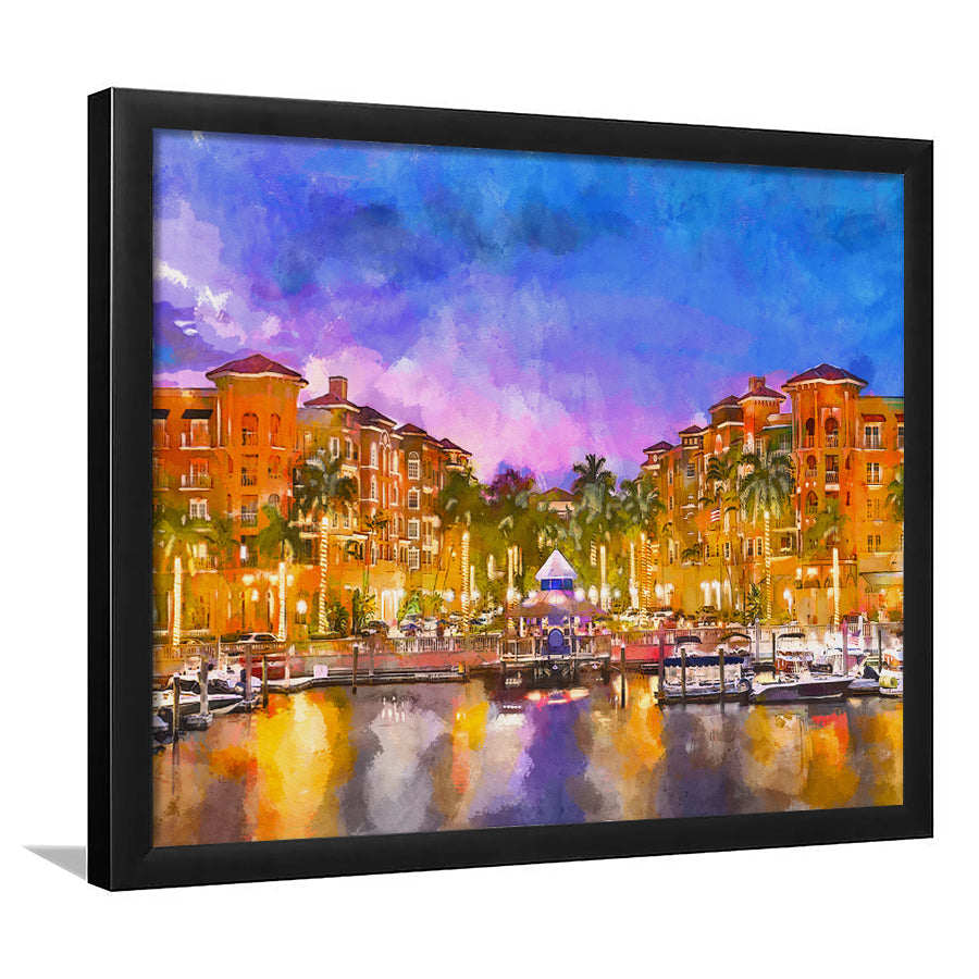 Naples Florida Usa Downtown Skyline Dusk City Art Watercolor Framed Art Prints Wall Art Decor,Framed Picture