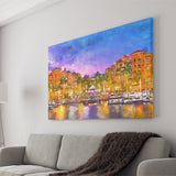 Naples Florida Usa Downtown Skyline Dusk City Art Watercolor Canvas Prints Wall Art Home Decor, Large Canvas