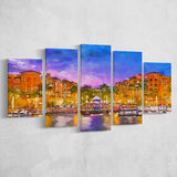 Naples Florida Usa Downtown Skyline Dusk 5 Pieces Mixed Canvas Prints Wall Art Home Decor