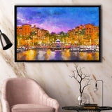 Naples Florida Usa Downtown Skyline Dusk City Art Watercolor Framed Canvas Prints Wall Art Home Decor,Floating Frame