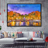 Naples Florida Usa Downtown Skyline Dusk City Art Watercolor Framed Canvas Prints Wall Art Home Decor,Floating Frame