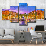 Naples Florida Usa Downtown Skyline Dusk 5 Pieces Mixed Canvas Prints Wall Art Home Decor