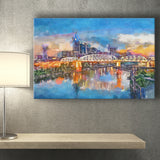 Nashville Tennessee Usa Downtown Skyline On City Art Watercolor Canvas Prints Wall Art Home Decor, Large Canvas