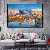 Nashville Tennessee Usa Downtown Skyline On City Art Watercolor Framed Canvas Prints Wall Art Home Decor,Floating Frame