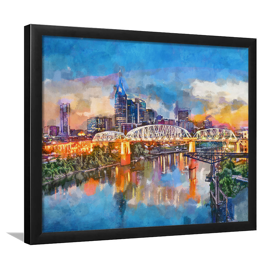 Nashville Tennessee Usa Downtown Skyline On City Art Watercolor Framed Art Prints Wall Art Decor,Framed Picture