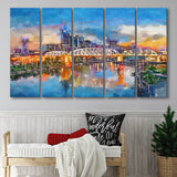 Nashville Tennessee Usa Downtown Skyline On 5 Pieces Extra Large Canvas Prints Wall Art Home Decor