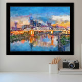 Nashville Tennessee Usa Downtown Skyline On City Art Watercolor Framed Art Prints Wall Art Decor,Framed Picture
