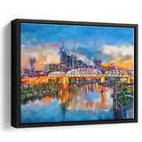 Nashville Tennessee Usa Downtown Skyline On City Art Watercolor Framed Canvas Prints Wall Art Home Decor,Floating Frame