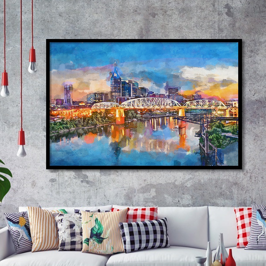 Louisville Kentucky Usa Downtown Skyline On City Art Watercolor Framed –  UnixCanvas