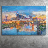 Nashville Tennessee Usa Downtown Skyline On City Art Watercolor Canvas Prints Wall Art Home Decor, Large Canvas