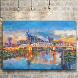 Nashville Tennessee Usa Downtown Skyline On City Art Watercolor Canvas Prints Wall Art Home Decor, Large Canvas