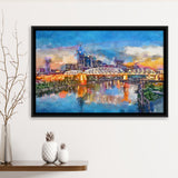 Nashville Tennessee Usa Downtown Skyline On City Art Watercolor Framed Canvas Prints Wall Art Home Decor,Floating Frame