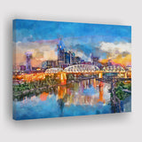 Nashville Tennessee Usa Downtown Skyline On City Art Watercolor Canvas Prints Wall Art Home Decor, Large Canvas