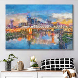 Nashville Tennessee Usa Downtown Skyline On City Art Watercolor Canvas Prints Wall Art Home Decor, Large Canvas