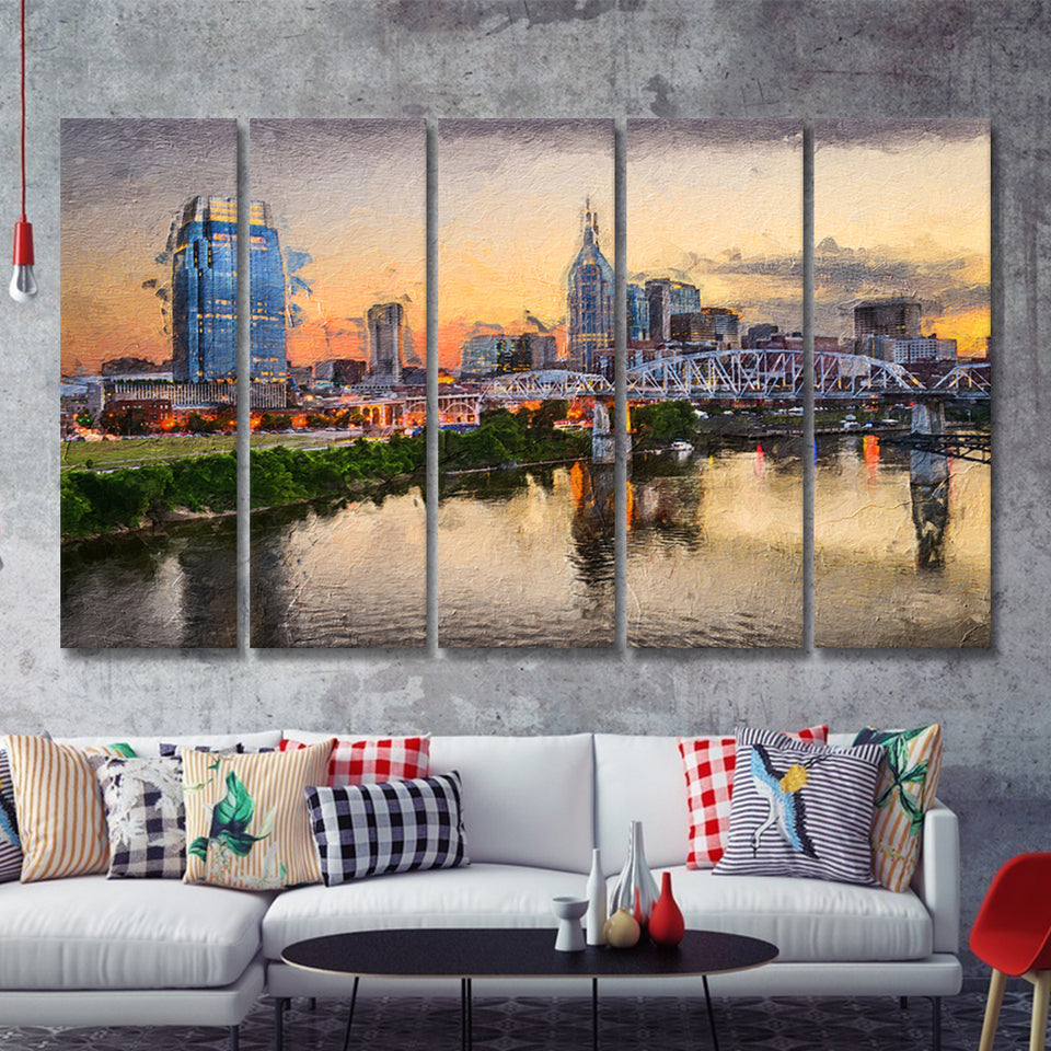 Nashville Attractive City 5 Piece B Canvas Prints Wall Art Decor - Painting Canvas, Multi Panels
