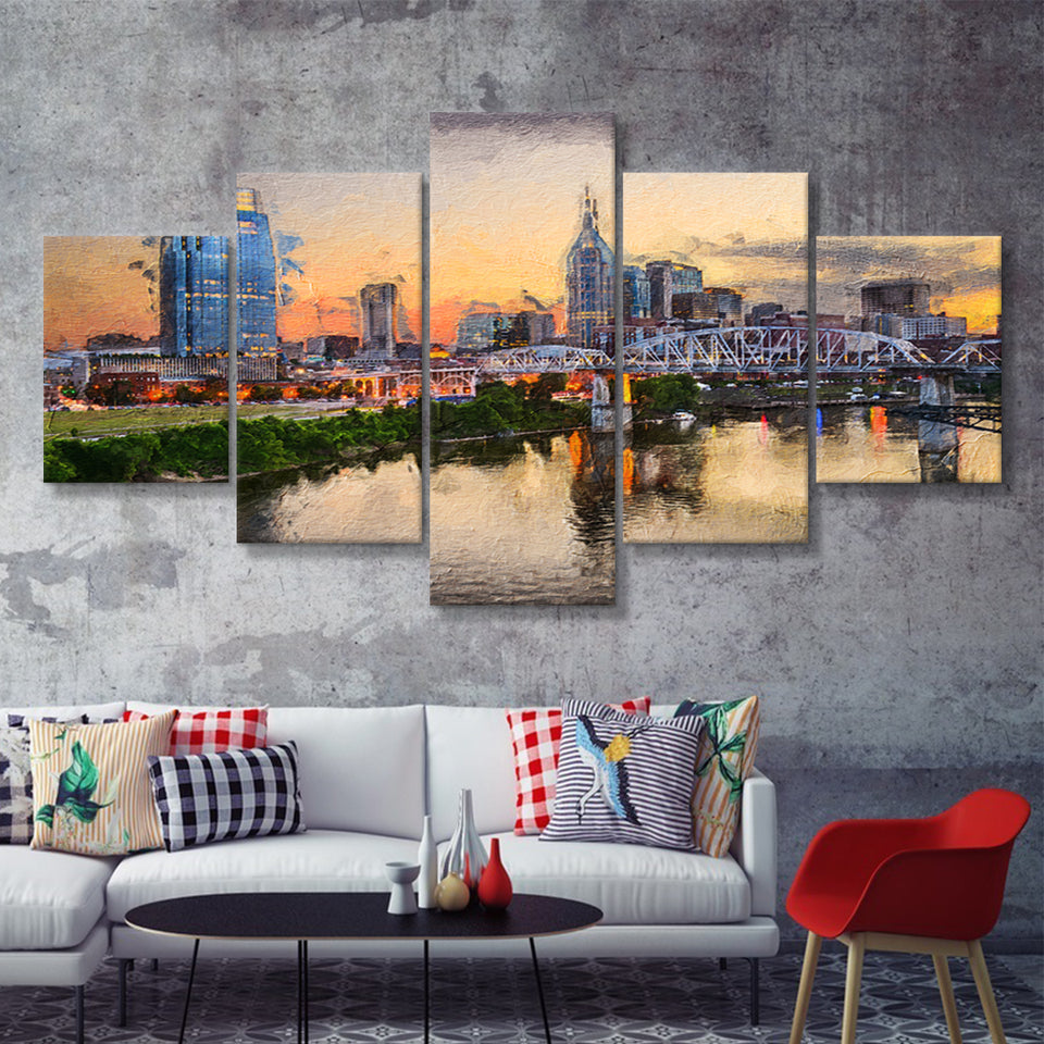 Nashville Attractive City 5 Piece Canvas Prints Wall Art Decor - Painting Canvas, Multi Panels
