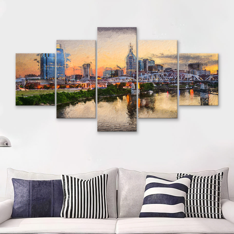Nashville Attractive City 5 Piece Canvas Prints Wall Art Decor - Painting Canvas, Multi Panels