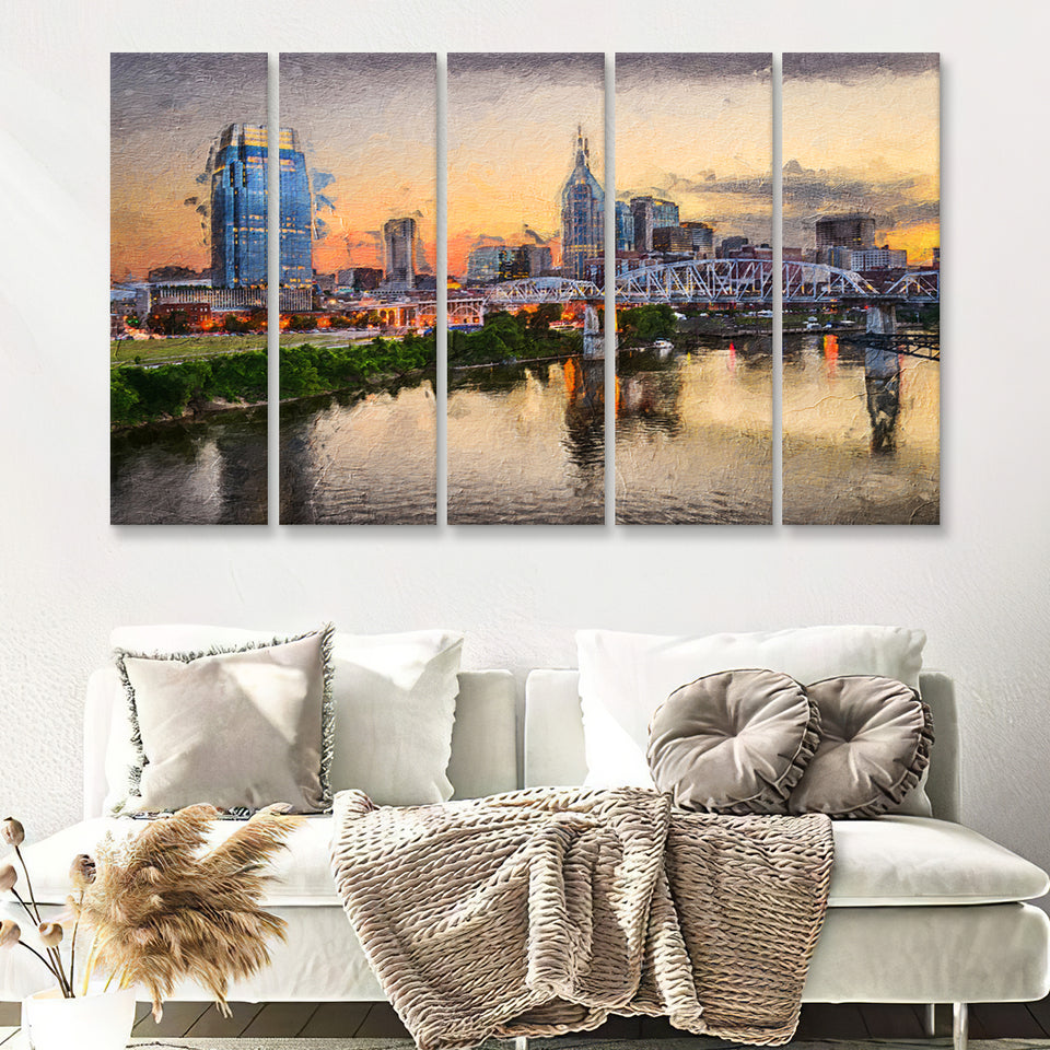 Nashville Attractive City 5 Piece B Canvas Prints Wall Art Decor - Painting Canvas, Multi Panels